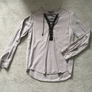 5/$15 Express Gray/ Mauve Lace Up Tunic with Buttoned Sleeves